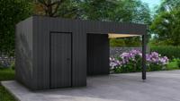 Poolhouse Trendy 200x300 cm + luifel 300 cm - exterieur zwart gecoat- Plat dak- - Van Kooten Poolhouse Trendy 200x300 cm + luifel 300 cm - exterieur zwart gecoat- Plat dak- - Van Kooten