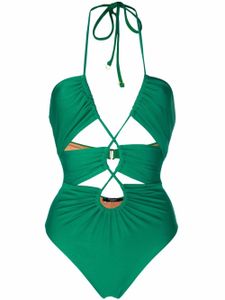 Noire Swimwear maillot de bain froncé à découpes - Vert