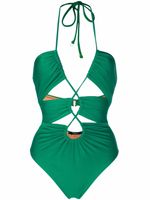 Noire Swimwear maillot de bain froncé à découpes - Vert - thumbnail