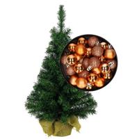 Mini kerstboom/kunst kerstboom H45 cm inclusief kerstballen koper - Kunstkerstboom - thumbnail