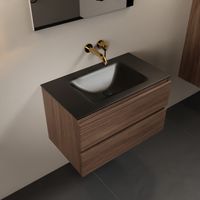 MONDIAZ AIVY 80cm badmeubel Mocha, wastafel Urban solid surface midden zonder kraangat met spiegel (AI-351171URBAN-NO - AI-M80MOMI - AI-S80X70)