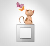 Lichtschakelaar sticker kat en vlinders
