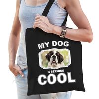 Sint bernard honden tasje zwart volwassenen en kinderen - my dog serious is cool kado boodschappenta - thumbnail