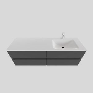 Badkamermeubel Solid Surface BWS Oslo 200x46 cm Mat Antraciet Wasbak Rechts (1 kraangat, 4 lades)
