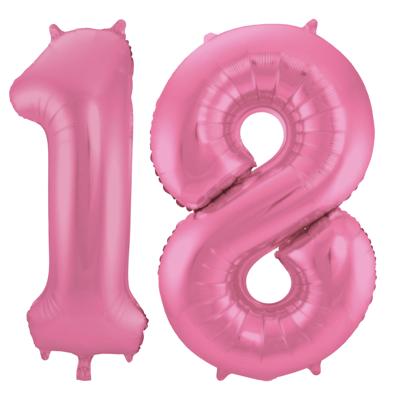 Folat Verjaardag Leeftijd folieballon - 18 jaar - roze - 86 cm - cijferballon groot