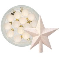 Decoris 14x stuks kerstballen 3 cm met ster piek wol wit kunststof - thumbnail