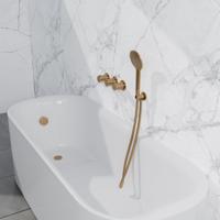 Fortifura Nebbio Badcombinatie-set - thermostaatkraan - inbouwdeel - inbouw uitbreiding - wandaansluitbocht - gladde doucheslang - ronde handdouche - badafvoer opbouw - geborsteld messing PVD (goud) SW1183067 SW1183076 SW1183080 SW720569 SW728176 SW