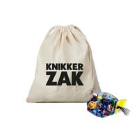 Canvas knikkerzak/ knikker opbergzakje met koord offwhite en 1 kilo knikkers bonken