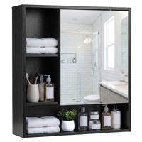 Spiegelkast Wandgemonteerde Badkamerkast Ruimtebesparende Houten Wandkast-Zwart
