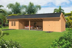 Lariks/Douglas Kapschuur Bergen XL type 12 1302x452 cm- Kapschuurdak- Onbehandeld lariks Douglas hout- Tuindeco
