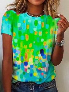 Crew Neck Casual Ombre Loose Rainbow Dot Short Sleeve T-Shirt