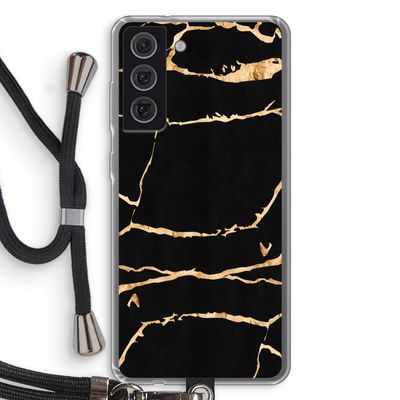 Gouden marmer: Samsung Galaxy S21 FE Transparant Hoesje met koord