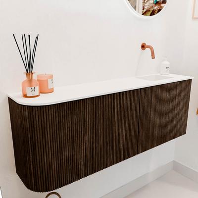 Toiletmeubel Mondiaz Joya | 111.6 cm | Meubelkleur Walnut | Faye wastafel Talc Rechts | Zonder kraangat(en) Toiletmeubel Mondiaz Joya | 111.6 cm | Meubelkleur Walnut | Faye wastafel Talc Rechts | Zonder kraangat(en)