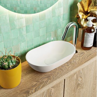 MONDIAZ POOLE solid surface opzetkom kleur Linen | Talc. Afmeting 30x18x8cm