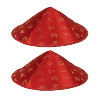 Set van 2x aziatische/chinese hoedjes rood met gouden tekens/letters