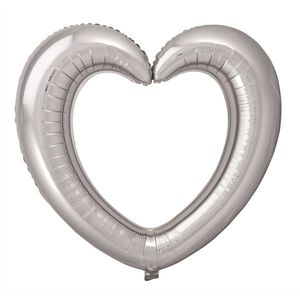 Folat folieballon hartvormige fotolijst 80 x 70 cm zilver