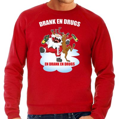 Foute Kersttrui / outfit Drank en drugs rood voor heren Foute Kersttrui / outfit Drank en drugs rood voor heren