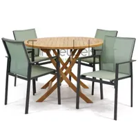 Tuinset Delia amandel stapelbaar met Milton tafel rond 110