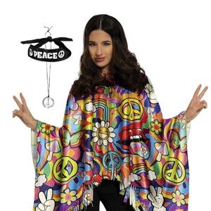 Hippie verkleed set - poncho en accessoires - one size - Jaren 60/flower power verkleedkleding
