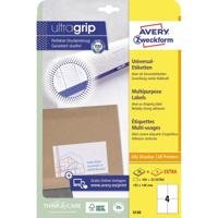 Avery Zweckform 6120, Universele etiketten, Ultragrip, wit, 25+5 vel, 4 per vel, 105 x 148 mm
