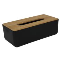 Tissuedoos/tissuebox - zwart/bruin - rechthoekig - kunststof/bamboe hout - 26 x 13 x 8 cm   -