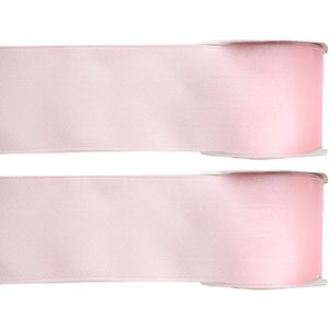 2x Hobby/decoratie roze satijnen sierlinten 2,5 cm/25 mm x 25 meter