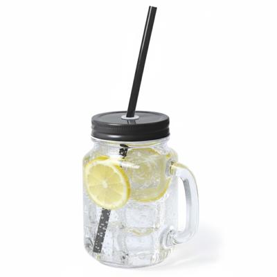 Mason Jar drinkbekers - glas - dop zwart met rietje - 500 ml - afsluitbaar - fruit shakes