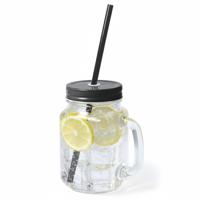 Mason Jar drinkbekers - glas - dop zwart met rietje - 500 ml - afsluitbaar - fruit shakes