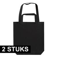 Canvas tas met dubbel hengsel - 2x - zwart - 38 x 42 cm- Katoen - Boodschappen draagtas/shopper