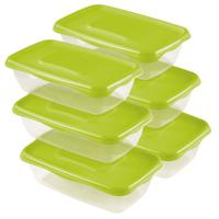 Vershoudbakjes Hega - set van 6x stuks - 0.9 liter - transparant/groen - L20 x B12 x H8 cm