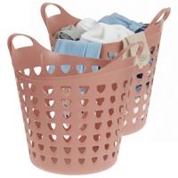 Excellent Houseware Flexibele wasmand - 2x - oud roze - 26 liter - kunststof - 40 x 41 cm