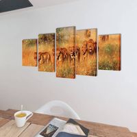 The Living Store 5-panelen canvas muurdruk set - 100 x 50 cm - Leeuwenprint - thumbnail
