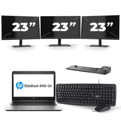 HP EliteBook 840r G4 - Intel Core i5-7e Generatie - 14 inch - 8GB RAM - 256GB SSD - Windows 11 + 3x 23 inch Monitor HP EliteBook 840r G4 - Intel Core i5-7e Generatie - 14 inch - 8GB RAM - 256GB SSD - Windows 11 + 3x 23 inch Monitor