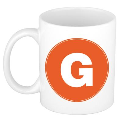 Koffie mok met de letter G - beker - oranje - eerste letter van een voornaam - wit - 300 ml