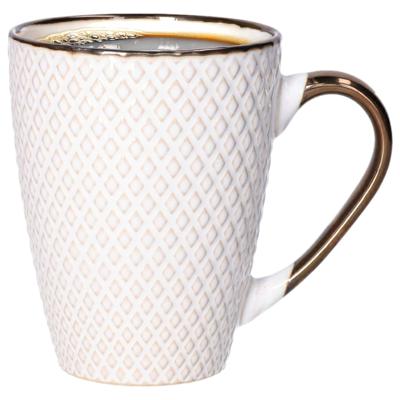Koffiemokken Harlekijn - 1x stuks - Keramiek - wit/goud - 300 ml - 8 x 11 cm