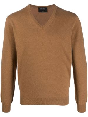 Dell'oglio pull en maille fine à col v - Marron