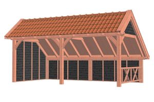 Trendhout Kapschuur De Hoeve XL 635x380 cm - Combinatie 1- Kapschuurdak- Onbehandeld lariks Douglas hout- Trendhout