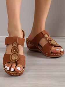 Summer Plain Casual Synthetic Leather Slide Sandals