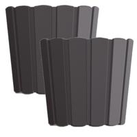 Prosperplast Bloempot/plantenpot - Set van 2x stuks - antraciet - kunststof - D24 x H22 cm - houtloo