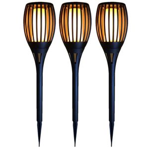 Set van 4x stuks Horror decoratie solar LED vlam tuinfakkels zwart 58 cm