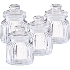 4x Glazen voorraadpotten/bewaarpotten 600 ml strepen relief 11 x 14,5 cm