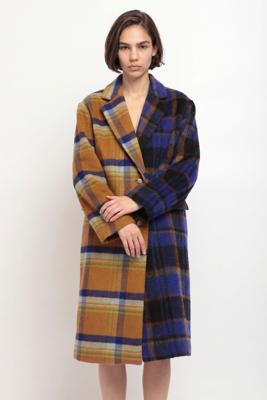 Lange geruite loose fit jas - YELLOW - M