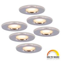 Set van 6 Venezia LED inbouwspots - 6 Watt 460lm - Dim to warm - Rond - Dimbaar - IP65 waterdicht - Chrome - Voor binnen, buiten en badkamer