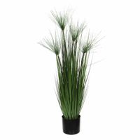 Kunstgras/gras kunstplant met papyrus pluimen - groen H102 x D15 cm - op stevige plug - thumbnail