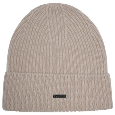 Stone Valley 100% Wol Camel Geribbelde Muts met Zwart Metalen Logo