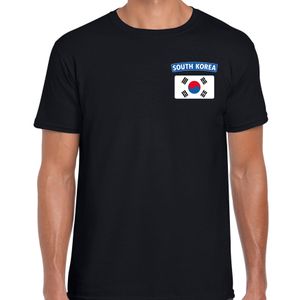 South-Korea / Zuid-Korea landen shirt met vlag zwart voor heren - borst bedrukking 2XL  -