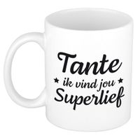 Tante ik vind jou super lief cadeau mok / beker wit 300 ml - Cadeau mokken