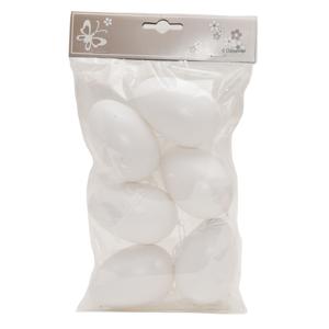 6x DIY plastic/kunststof deco eieren/Paaseieren - wit - 8 cm - Paasversiering/Pasen