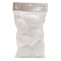 6x DIY plastic/kunststof deco eieren/Paaseieren - wit - 8 cm - Paasversiering/Pasen