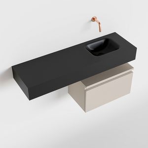Toiletmeubel Mondiaz Andor | 100 cm | Meubelkleur Linen | Lex vrijhangend wastafel Urban Rechts | Zonder kraangat